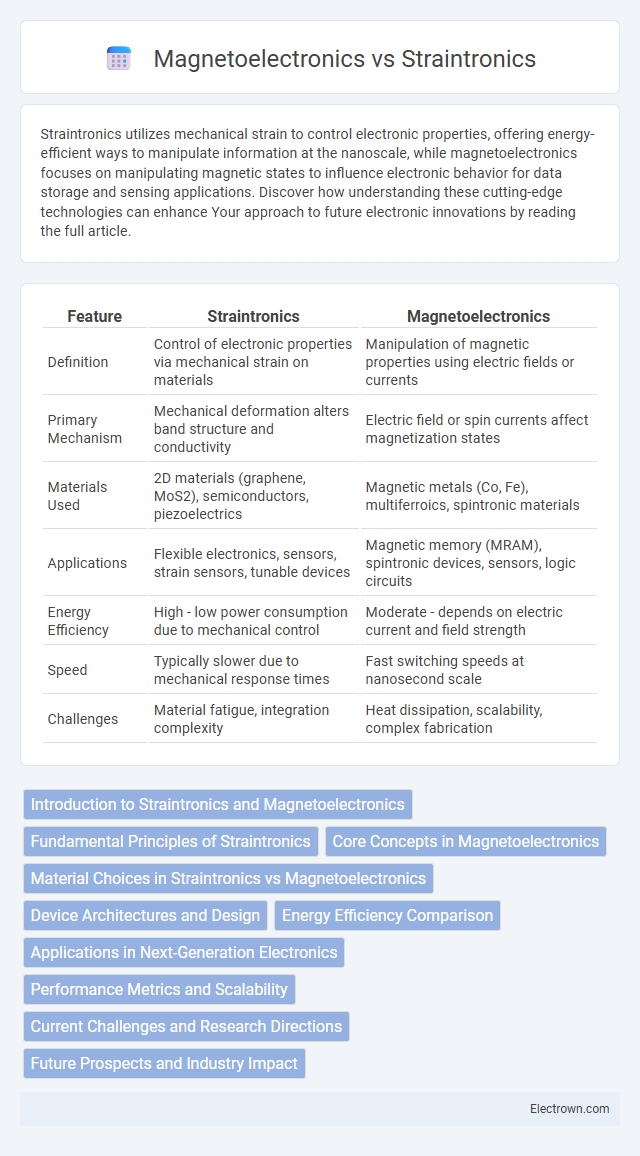 Magnetoelectronics vs Straintronics in Nanoelectronics - What is The Difference?