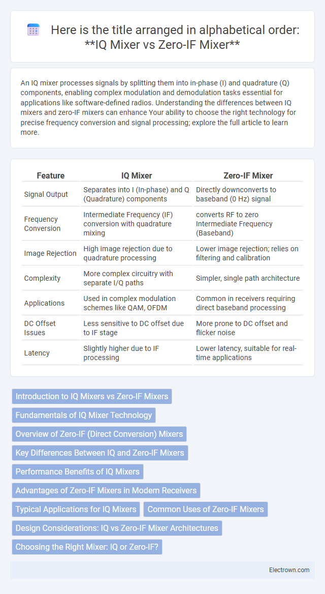 Here is the title arranged in alphabetical order:
**IQ Mixer vs Zero-IF Mixer** in Radio-Frequency (RF) Electronics - What is The Difference?